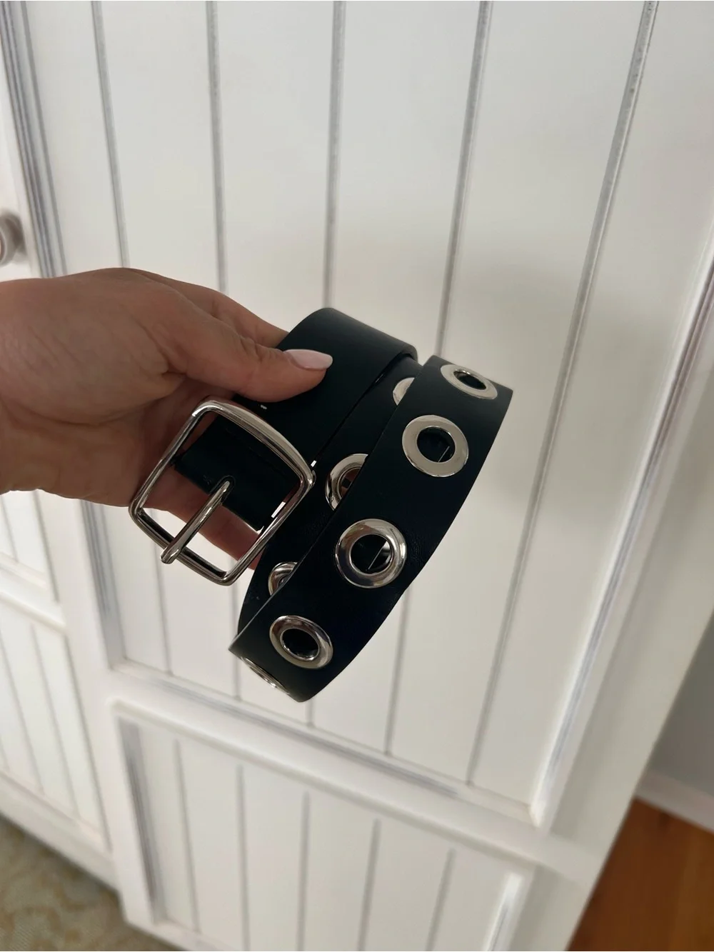 Black Grommet Eyelet Belt with Silver Hardware
